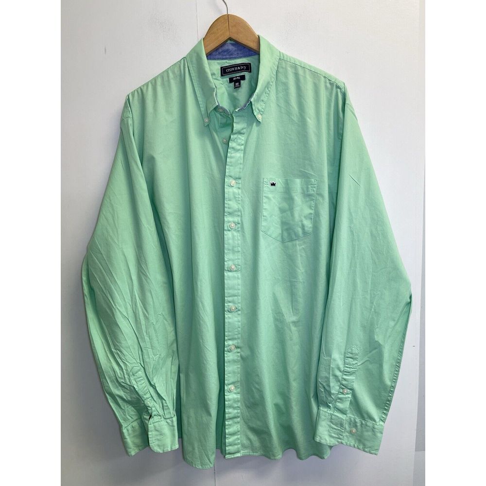Crown & Ivyโ Mens Button Up Shirt Size XLT Mint Green Long Sleeve Crown Logo